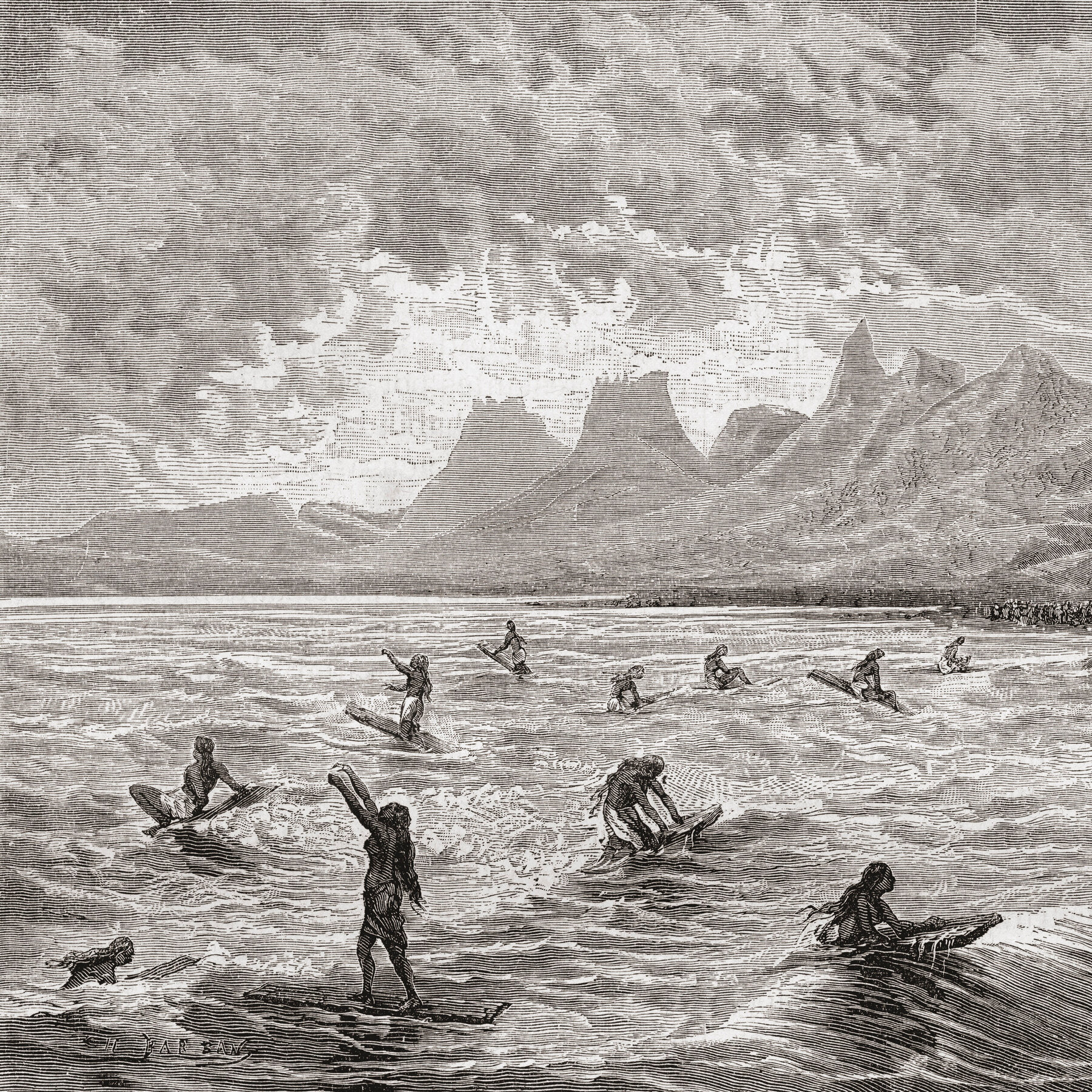 Ancient surfing in Hawaii