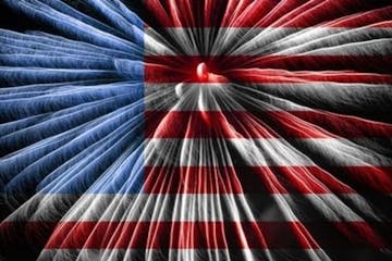 Fireworks with American flag overlay