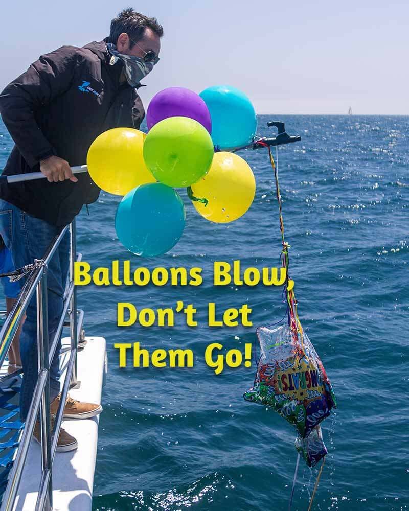 Picking up balloons from the water because balloons blow