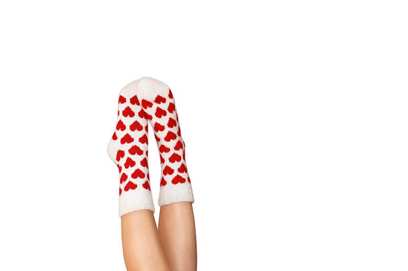 Valentine's day gift of white socks with red hearts