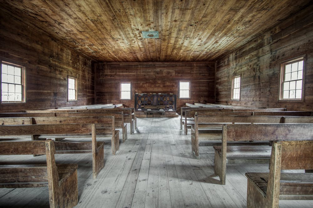 Historical Smoky Mountain Baptist Church Interior In Cades Cove