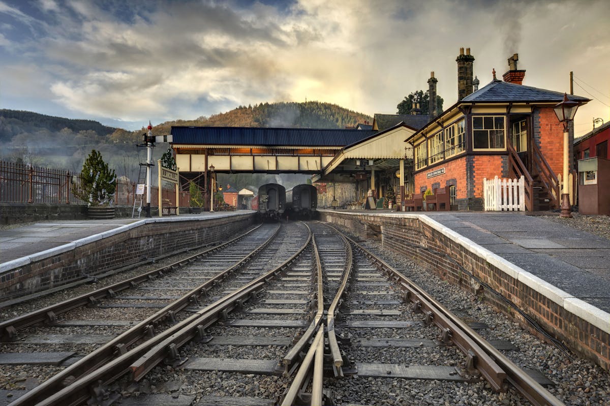 Empty train tracks at Llangollen Station