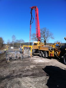 Concrete pump on site at Corwen