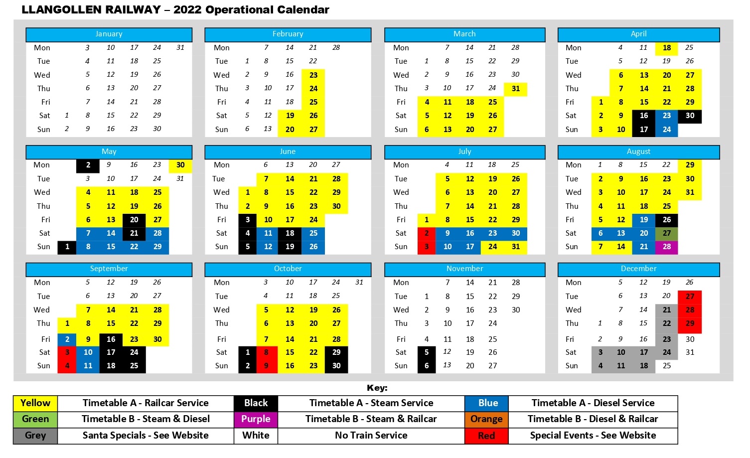 Timetable | Llangollen Railway