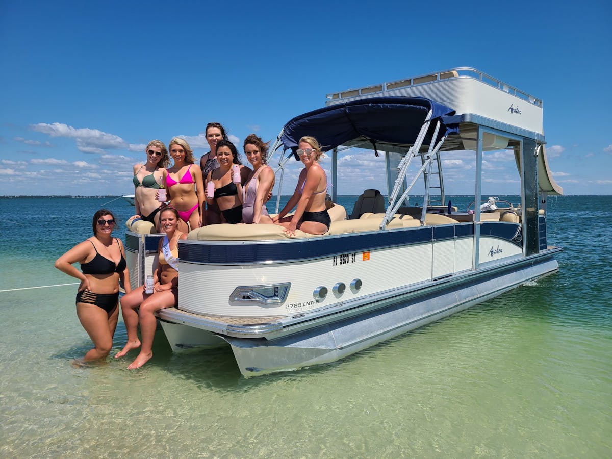 Group of females on a pontoon boat
