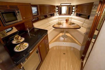 below deck lounge of a luxury yacht charter in NYC