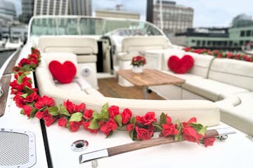 red rose garlands on a romantic date night boat ride in NYC