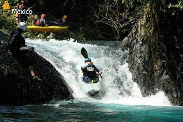 Whitewater kayaking on the turquoise tropical waters of the Rio de Oro Mexico