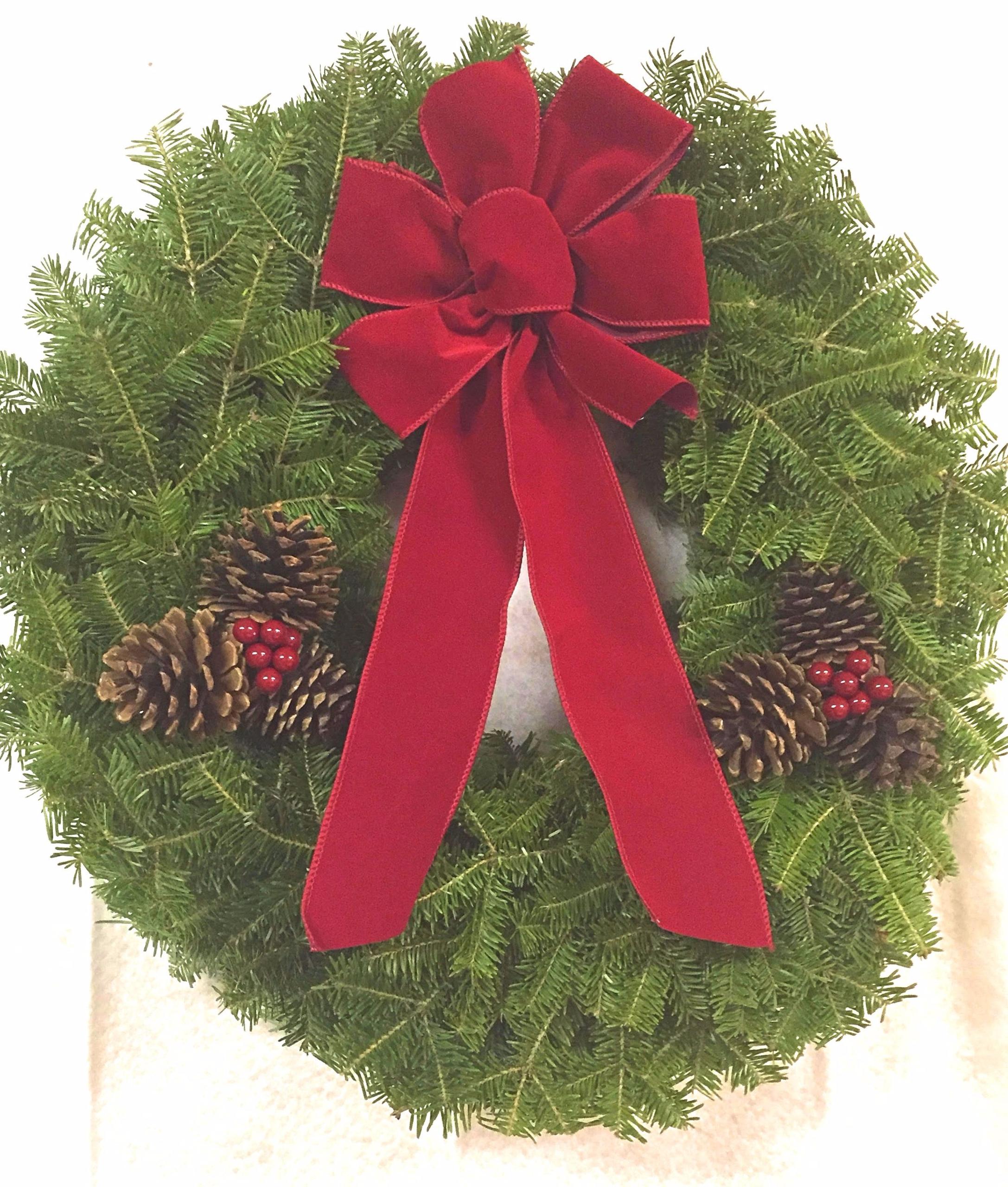 Fresh Maine Balsam Christmas Wreath Wreaths APX  24-inch New Red Bow 