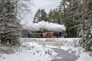 Winter railroading on the WW&F Narrow Gauge train in Alna, Maine.