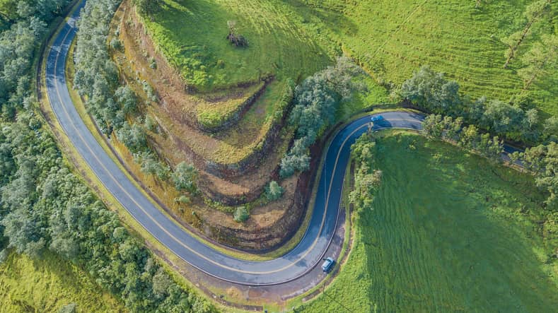 A car driving from La Fortuna to Guapiles in Costa Rica