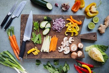a bunch of items that are on a cutting board