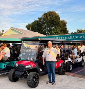 golf carts for the florida keys food tour on a holiday party