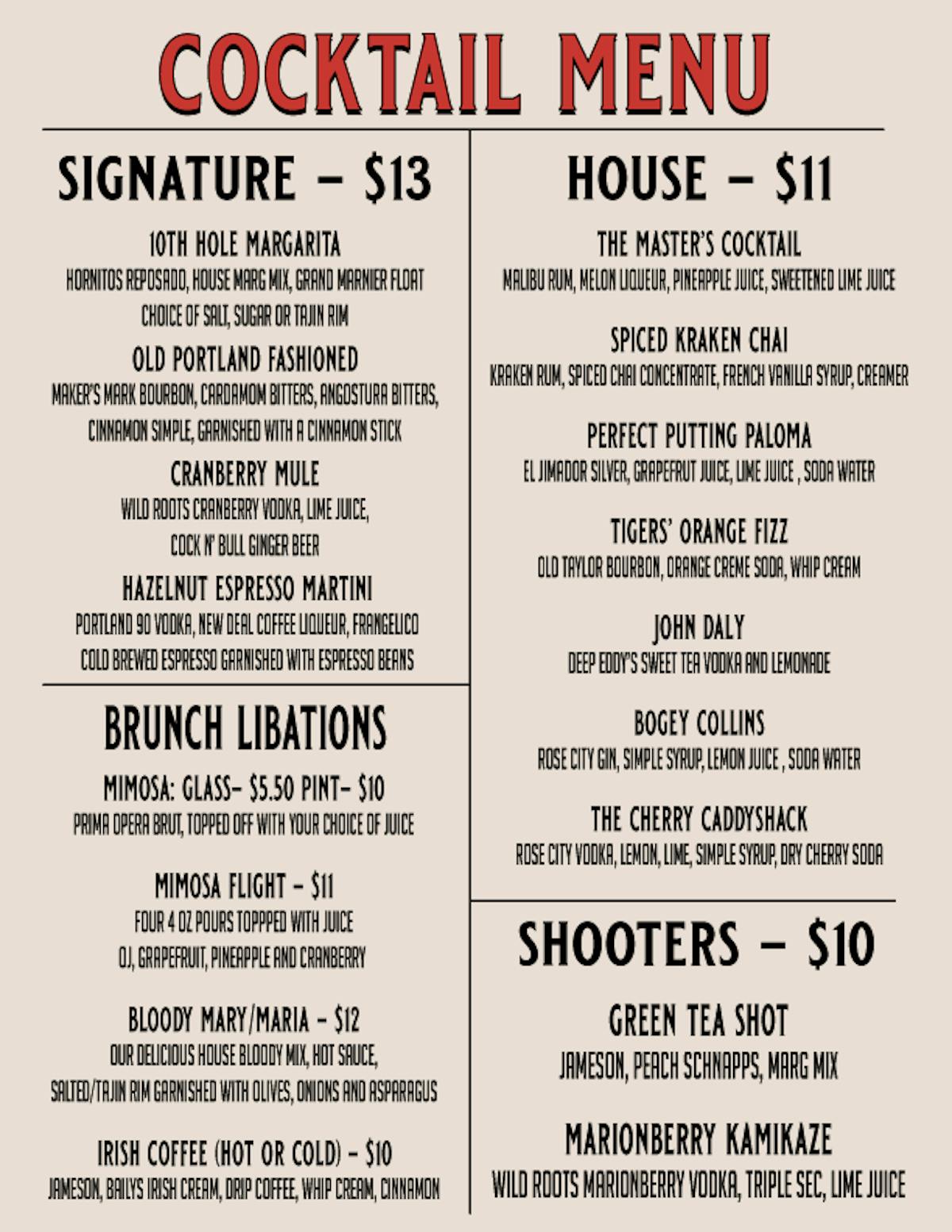 Food & Taplist Menu | Birdie Time Pub, Portland