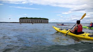 Paddling to Fort Gorges in a sea kayak in Maine