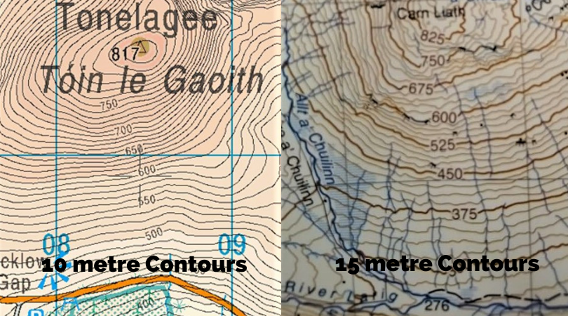 Contour lines on a map