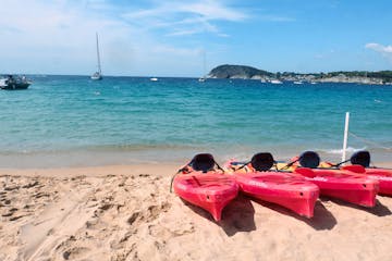 Kayaks next to the beach near Barcelona
