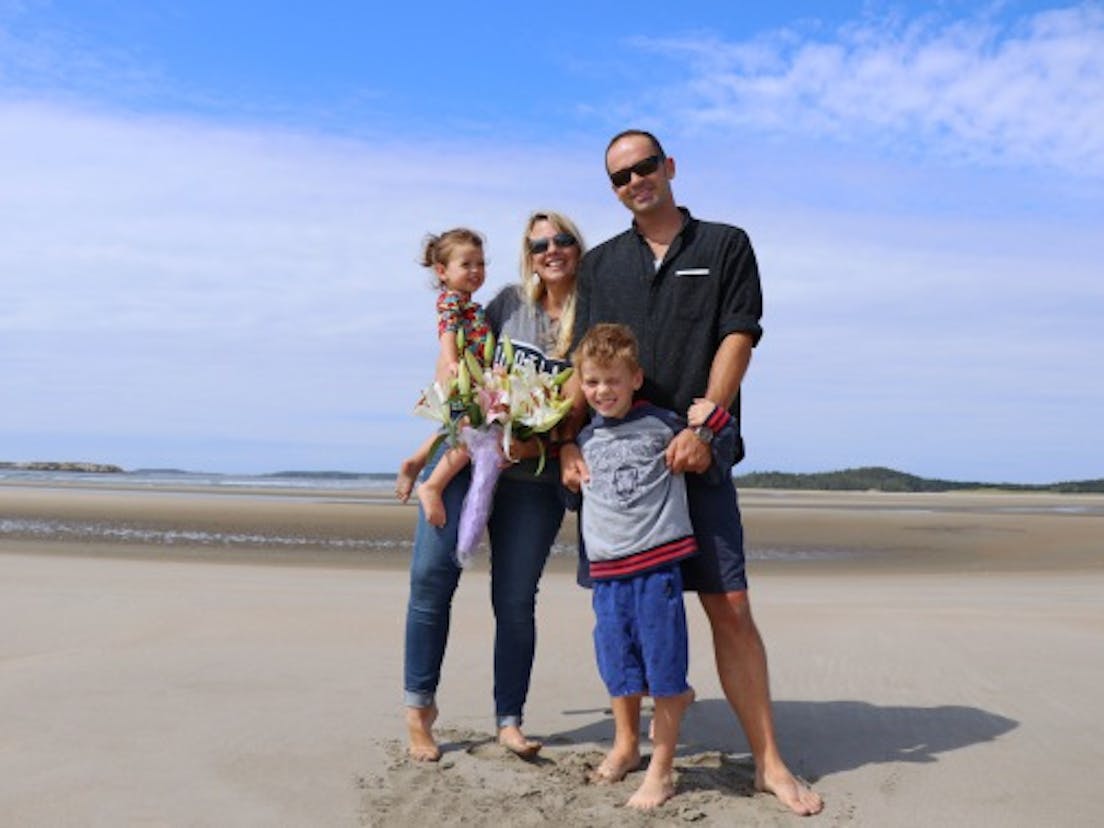 Khaled & Jen with family on beach