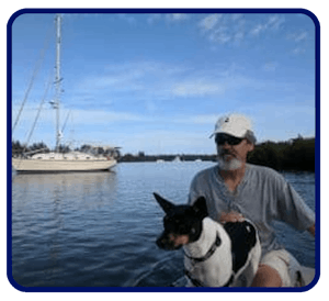 dave pelkey and a dog in a body of water