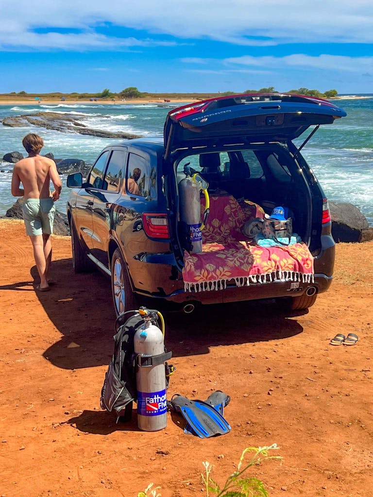 Elite kauai car rental parked by saltpond