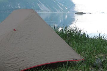 a tent in a body of water
