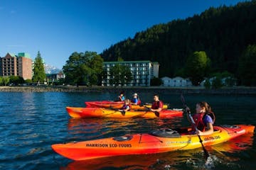 a group of people in a kayak