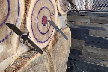 axe throwing logs at an axe throwing venue in Fort Scott, KS