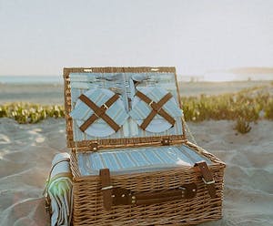 a basket with a body of water
