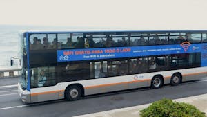 STCP's Bus 500 cruises along Porto's coastal road, offering passengers views of the Atlantic Ocean.