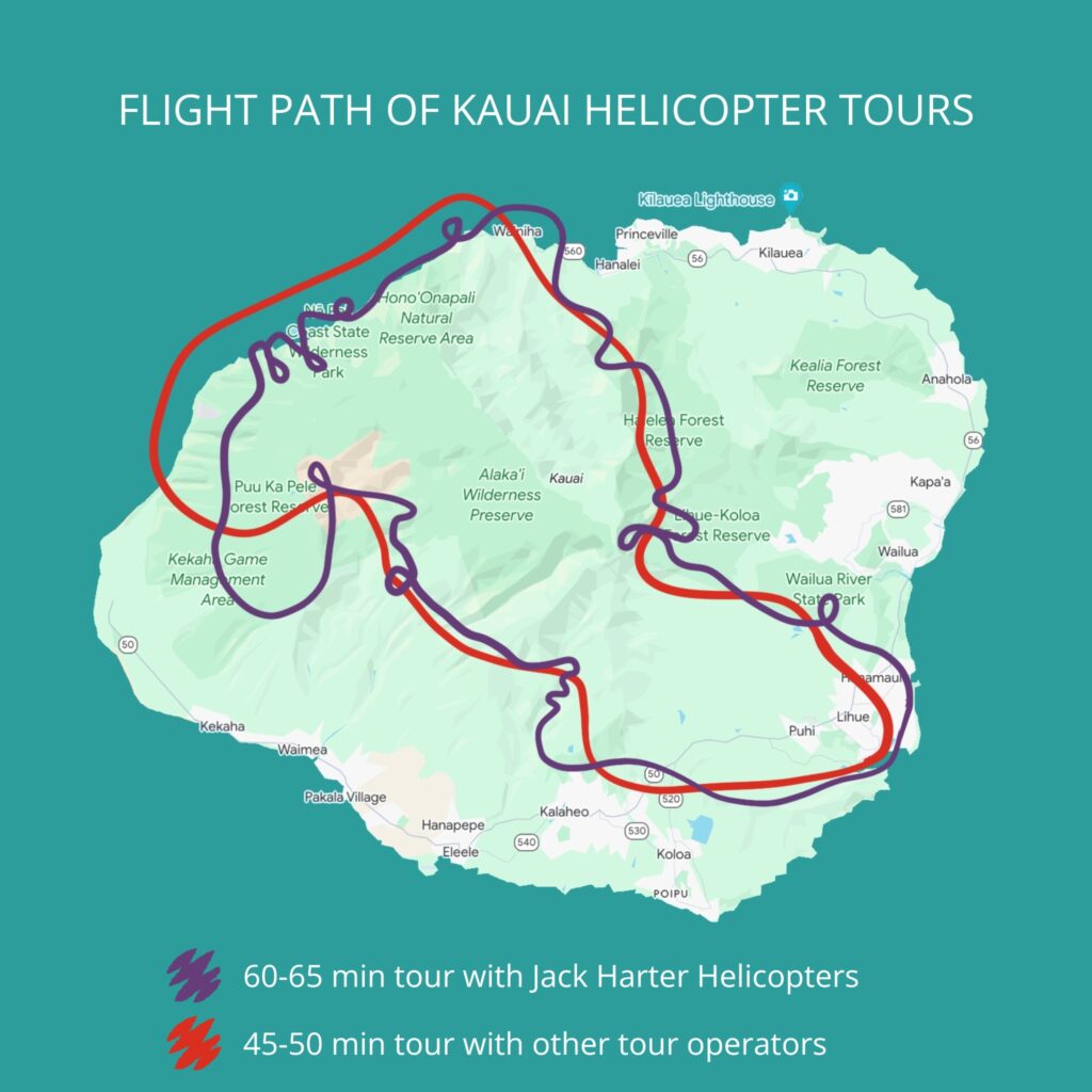 map of Kauai helicopter tour flight paths