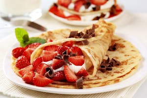 A crepe filled with strawberries from Scoops Catalina Creamery.