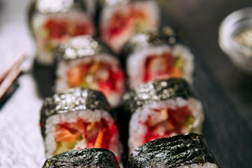 a close up of sushi