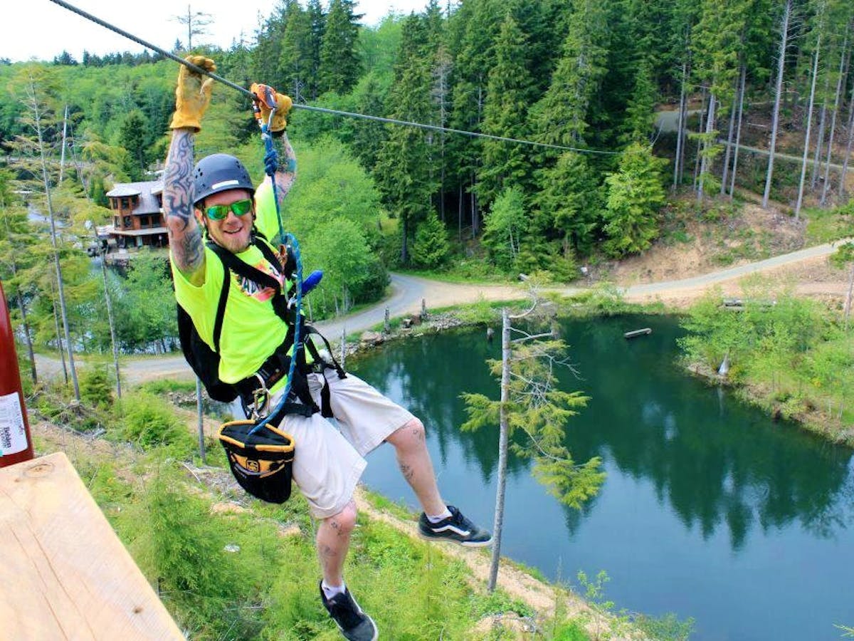 Sparky ready to zipline over the treetops in Warrenton