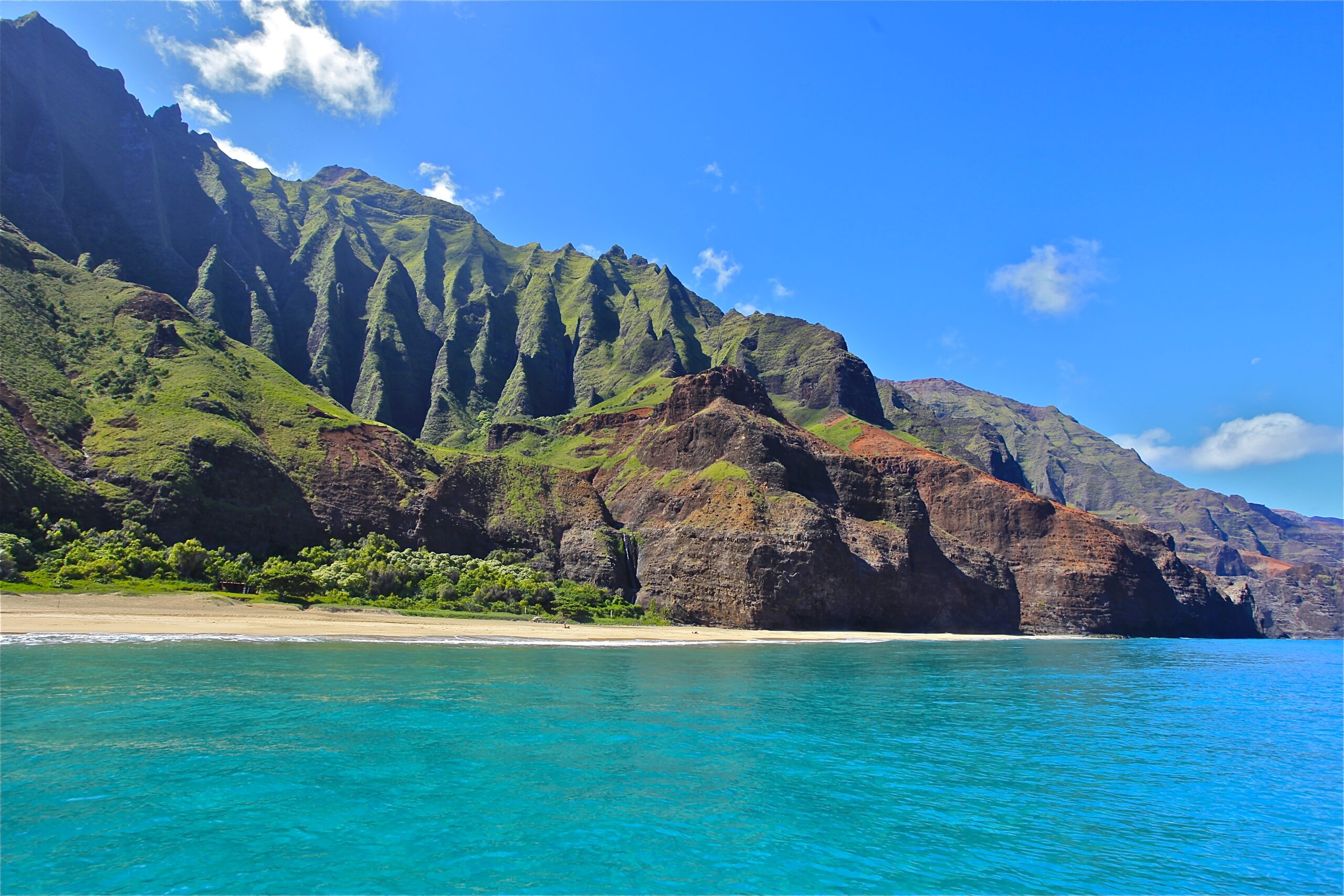 View of Kalalau Cathedrals from a Na Pali Coast Boat Tour 