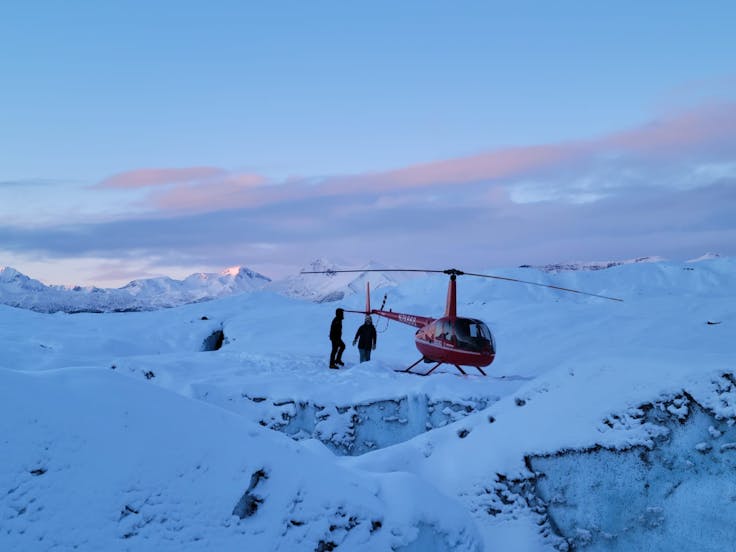People on helicopter tour on the Matanuska Glacier