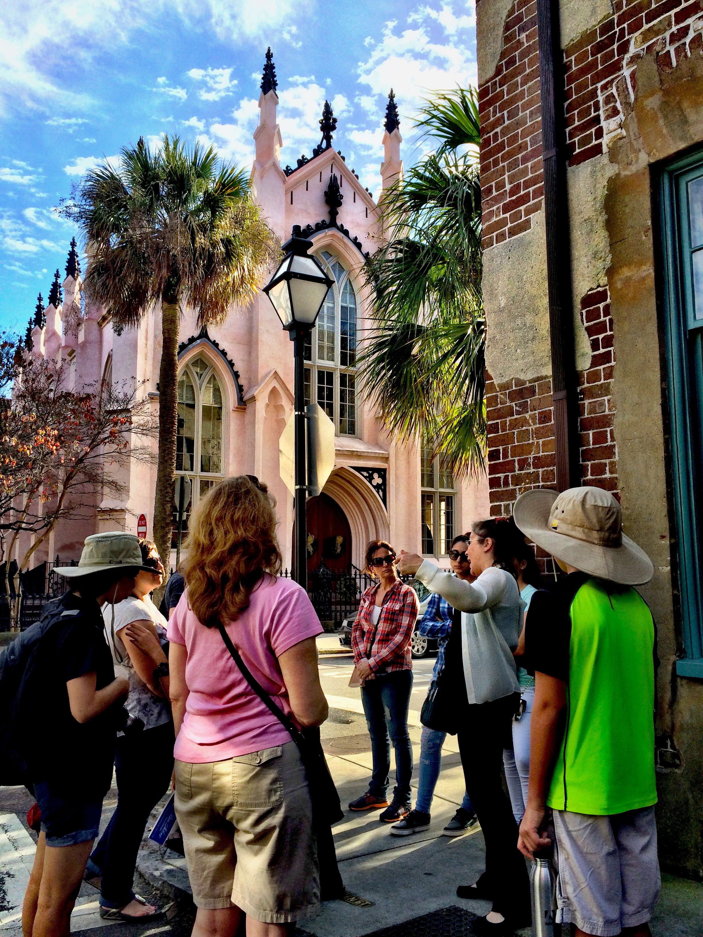 History Tour in front of the French Huguenot Church.